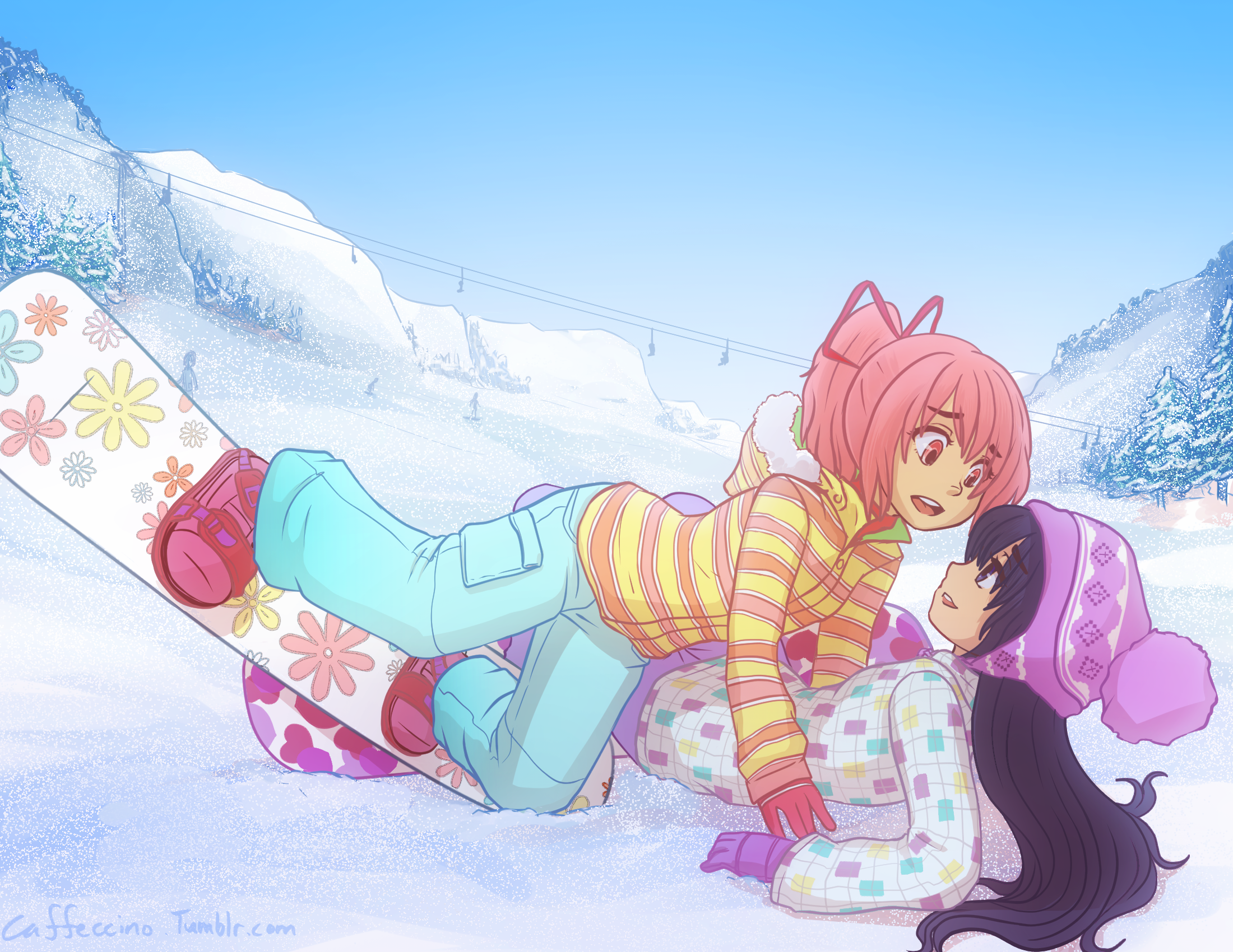 madohomu_snowboarding_by_caffeccino-d8ndnnw