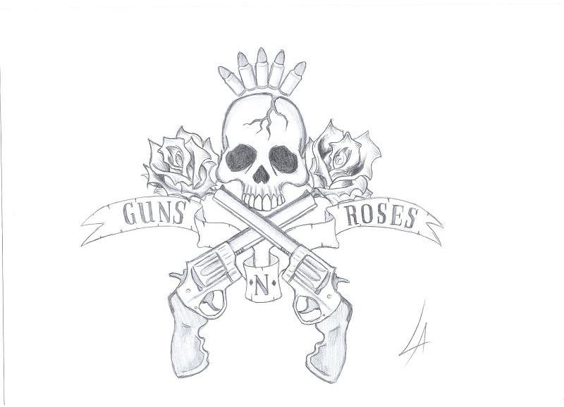 gun and roses tattoo coloring pages